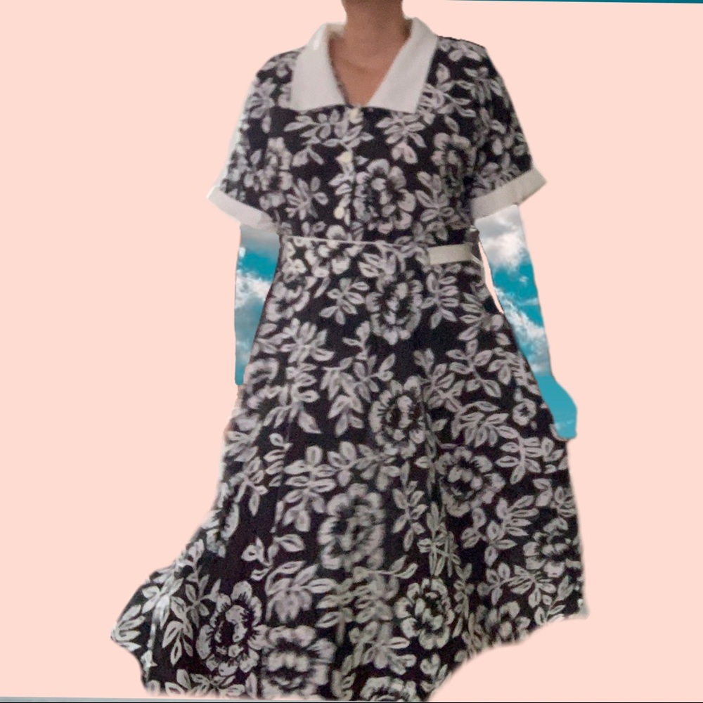✿ Vintage black & white floral dress
wt belt
